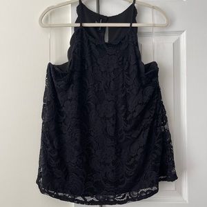 Fortune + Ivy Chiya Laced Scalloped Halter Blouse, black, XL